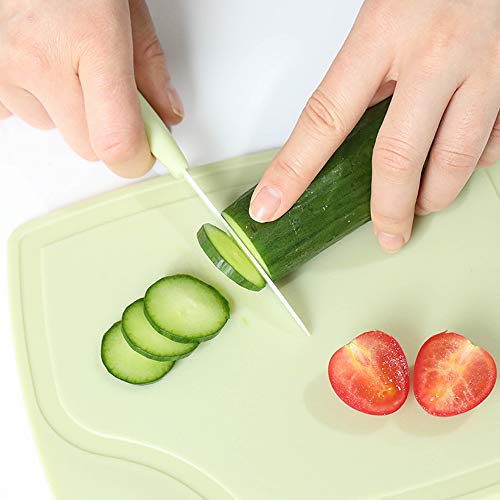 Juego de cuchillo y pelador de cerámica – Cuchillo pequeño y pelador de cocina premium para frutas y verduras, incluye cuchillo de cerámica, pelar a los hilos, tabla de cortar (verde)