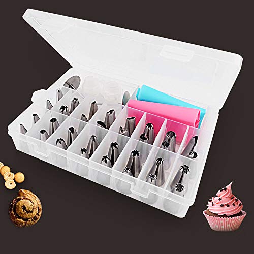 Juego de decoración de tartas con estuche de almacenamiento,32 Boquillas de acero inoxidable,con 2 mangas pasteleras reutilizables,2 acopladores,2 uñas de flores,para pasteles,magdalenas,galletas