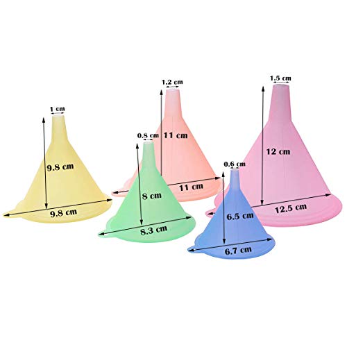 Juego de embudo de cocina, 5 embudos de cocina, colores arcoíris – 67 mm, 83 mm, 98 mm, 110 mm y 125 mm
