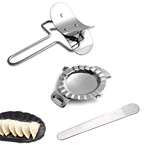 Juego de Moldes de Bola de Masa de Acero Inoxidable,Molde de Empanadillas Manuales/Cuchara de Relleno de Bola de Masa hervida/Cortador de Bola de Masa Hervida,Dumpling Accesorios de Cocina(3 Piezas)