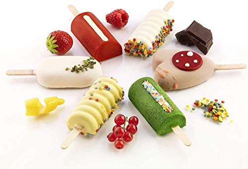 Juego de moldes de paletas de hielo, palitos de paleta, chocolate para hacer hielo, certificado LFGB sin BPA con 50 palos de madera (no se derrama).