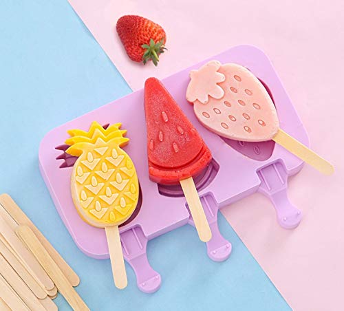 Juego de moldes de paletas de hielo, palitos de paleta, chocolate para hacer hielo, certificado LFGB sin BPA con 50 palos de madera (no se derrama).