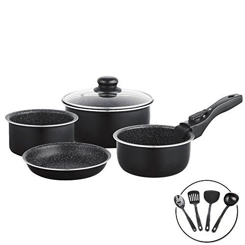 Juego de ollas de 10 Piezas de Ahorro de Piedra de Lava con ollas de Cuello Desmontable Kit Determinado sartenes ollas con Tapas de Cocina de Gas e inducción