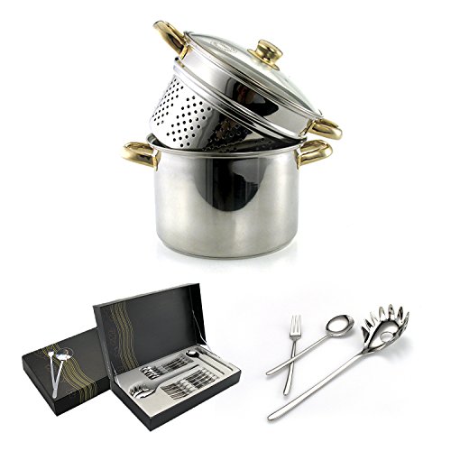 Juego de Pasta: Cazuela de Pasta Chef 24cm + Cubertería de Pasta 13 Piezas Trento en Caja Regalo.