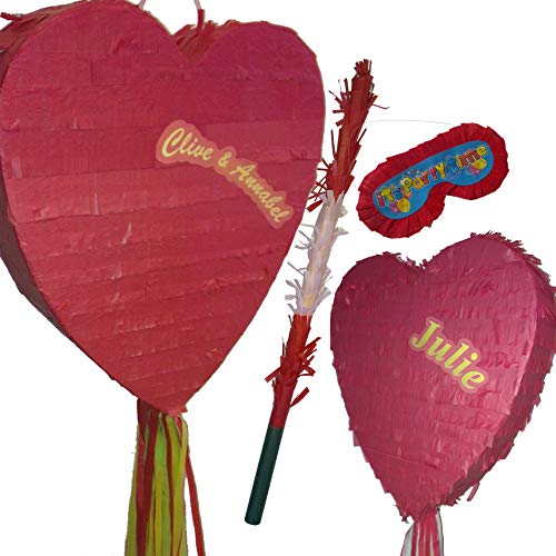 Juego de piñata en forma de corazón para bodas, fiestas de compromiso o cumpleaños, personalizable