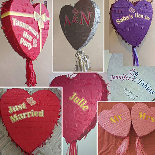 Juego de piñata en forma de corazón para bodas, fiestas de compromiso o cumpleaños, personalizable