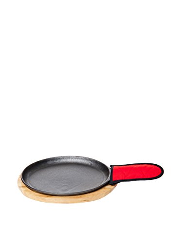 Juego de platos Fajita de hierro fundido pre-sazonado con bandeja de madera y guante caliente de Old Mountain