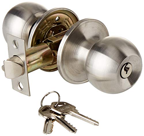 Juego de pomos para puerta de acero inoxidable satinado – entrada (cerradura de llave)