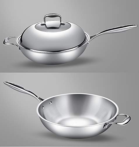 Juego de sartenes y sartenes profesional, juego de ollas y tazones de acero inoxidable 304, apto para cocina de inducción, estufa de gas, cocina familiar o restaurante