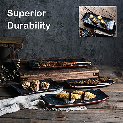 Juego de sushi de porcelana, platos de servir rectangulares japoneses para postre, ensalada de aperitivos, 2 juegos de platos de cerámica para sushi con platos de salsa y palillos chinos. 12''