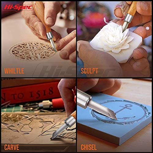 Juego de talla y elaboración de figuras en madera Hi-Spec de 12 piezas para tallado de virutas, figuras en relieve y tallado de piezas. Ideal para manualidades y para los aficionados al bricolaje