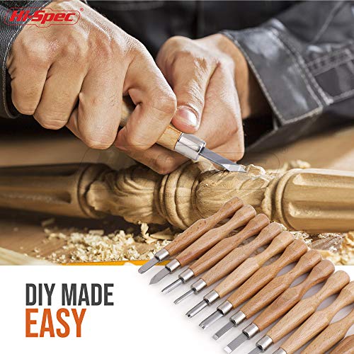 Juego de talla y elaboración de figuras en madera Hi-Spec de 12 piezas para tallado de virutas, figuras en relieve y tallado de piezas. Ideal para manualidades y para los aficionados al bricolaje