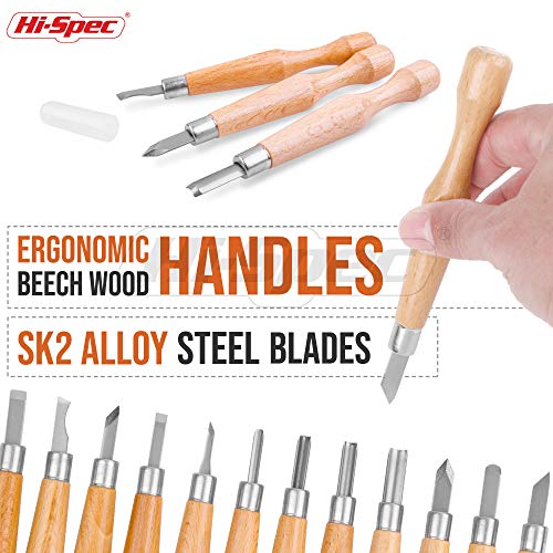 Juego de talla y elaboración de figuras en madera Hi-Spec de 12 piezas para tallado de virutas, figuras en relieve y tallado de piezas. Ideal para manualidades y para los aficionados al bricolaje