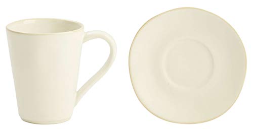 Juego de taza y platillo de gres, color blanco, ideal para té, café, chocolate caliente