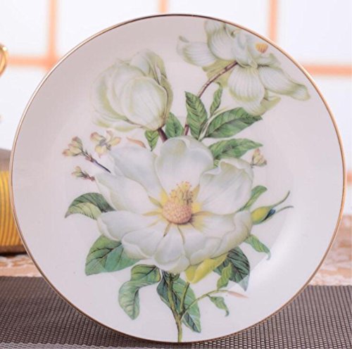 Juego de tazas de café y té con plato de porcelana china, color camelia, blanco y verde, Porcelana de ceniza de hueso, 6 Pcs with Gift Box,Coffee Cups, White&Green 6 Pcs