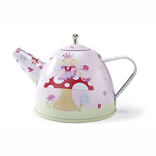 Juego de té de juguete de estaño y maletín con motivos de hadas de Lucy Locket - Vajilla infantil de 14 piezas de color rosa
