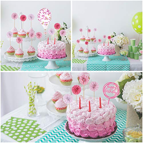 Juego de Topper de Pastel de Happy Birthday Topper de Magdalena de Acrílico de Globo de Confeti Abanico de Papel para Decoración de Pastel de Cumpleaños (Rosa)