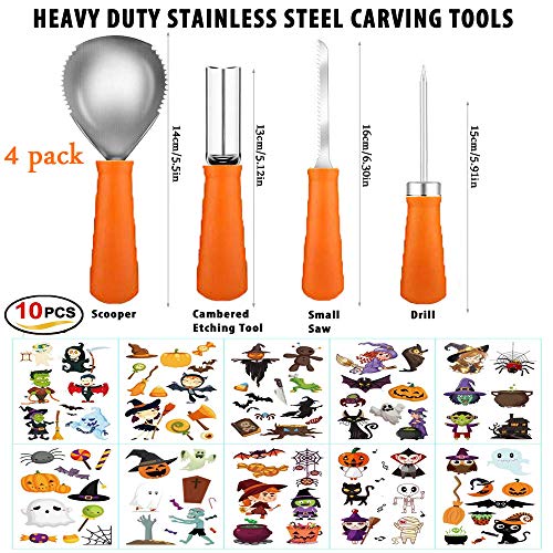 Juego de útiles para tallar Calabazas, 4 Piezas Kit de Talla de Calabaza Premium para Halloween - Talla de Calabaza de Halloween Luz de Calabaza DIY, Juego de Herramientas de Acero Inoxidable + Mango