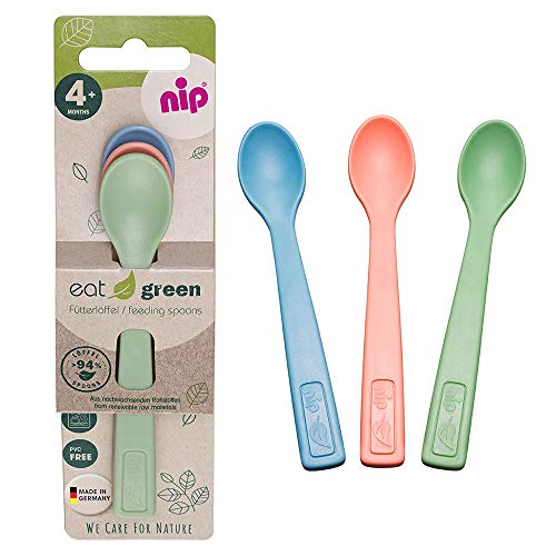 Juego de vajilla NIP ecológica ecológica a partir de 4. Monat, 2 cuenco + 3 cucharas Eat Green ecológicas, sin melamina, sin BPA, apto para lavavajillas, apto para microondas, fabricado en Alemania