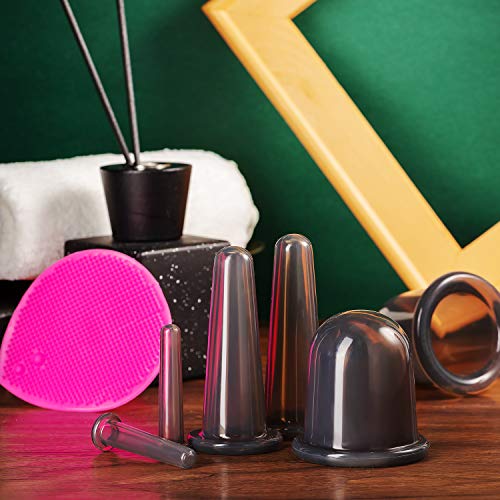 Juego de Ventosas Faciales Masaje Ahuecamiento de Cara y Ojos, Set de Ventosas Faciales Tazas de Silicona con Cepillo Exfoliante para Cara Cuello Piel (Pequeño Mediano Grande, Negro)