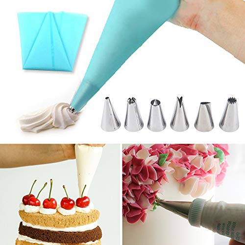 Jueyan - Juego de 6 boquillas para manga pastelera de acero inoxidable con adaptador de silicona para cupcakes y tartas de nata, accesorios de pastelería, decoración de tartas + manga pastelera