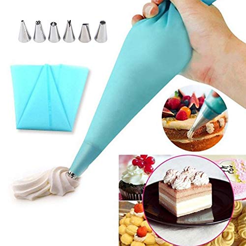Jueyan - Juego de 6 boquillas para manga pastelera de acero inoxidable con adaptador de silicona para cupcakes y tartas de nata, accesorios de pastelería, decoración de tartas + manga pastelera