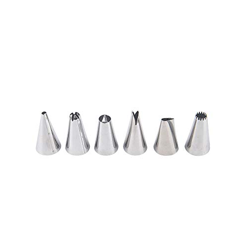 Jueyan - Juego de 6 boquillas para manga pastelera de acero inoxidable con adaptador de silicona para cupcakes y tartas de nata, accesorios de pastelería, decoración de tartas + manga pastelera