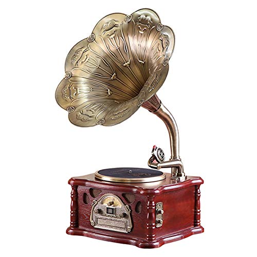 Jugador de Registro casero Registro 106s Vinilo Jugador del Big Horn Retro Gramófono De Sonido Bluetooth Wireless Home Tocadiscos (Color : Marrón, tamaño : 47x44x82cm)