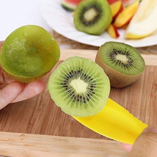 Julymall - 3 piezas 2 en 1 herramienta para cortar frutas, utensilios de cocina, kiwi, pelador, cuchara de plástico, cortador de frutas, cuchillo y cortador con agujero