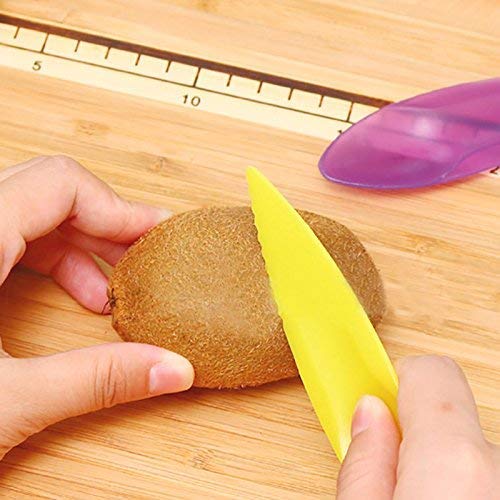 Julymall - 3 piezas 2 en 1 herramienta para cortar frutas, utensilios de cocina, kiwi, pelador, cuchara de plástico, cortador de frutas, cuchillo y cortador con agujero