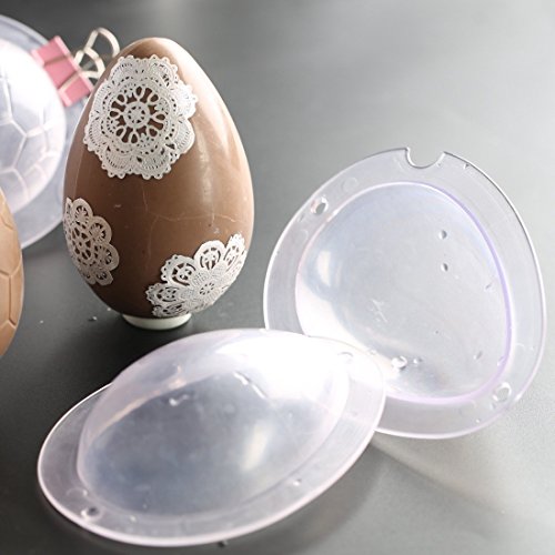 Jun 2 pcs huevos de Pascua moldes Clear Chocolate molde con clips de metal, 3d gran forma de huevo Chocolate molde moldes de repostería (para día de Pascua decoración
