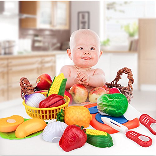 JUNGEN 12PCS Juguete de Cocina Infantil, Juguete Frutas y Verduras, Cocina de Niños Corte Juguete