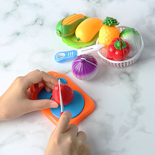 JUNGEN 12PCS Juguete de Cocina Infantil, Juguete Frutas y Verduras, Cocina de Niños Corte Juguete