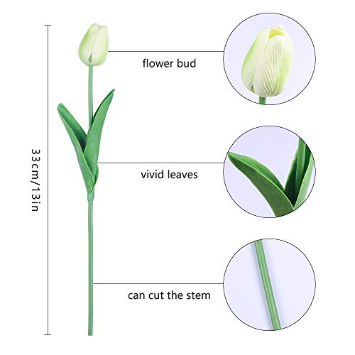 JUSTOYOU 20 Piezas Real Touch Artificial Látex Tulipanes Flores Tulipanes Falsos Flores Ramos de Boda para Boda Hogar Jardín Decoración Verde Claro