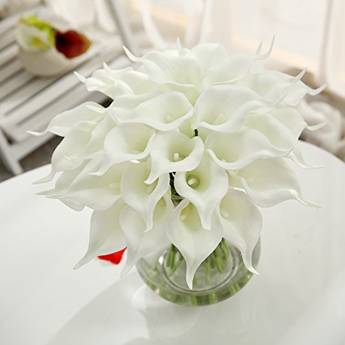 JUSTOYOU Lirios de Agua Artificiales, Sensación Real al Tacto, para Ramos de Boda, hogar, Hotel, jardín, decoración, Tela, Paquete de 20