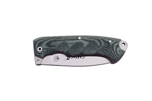 J&V Adventure Knives JV Navaja Cartago MICARTA Verde Funda Cordura para Caza, Pesca, Supervivencia y Bushcraft Realizado en Albacete + Portabotellas de regalo