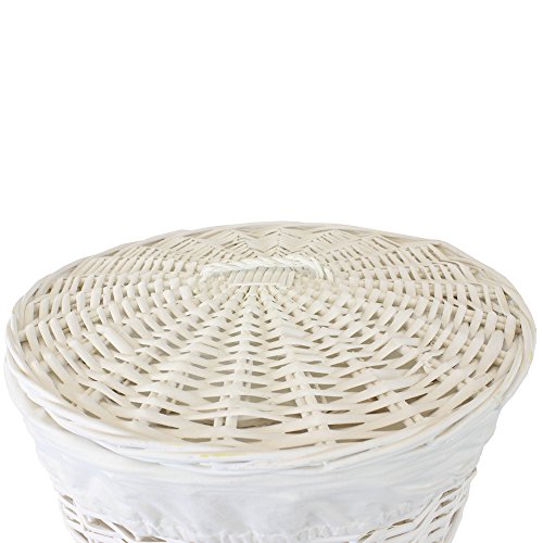 JVL 15-130 - Cesta de la Ropa Sucia Redonda con Tapa (Exterior de Mimbre, Interior de Tela)