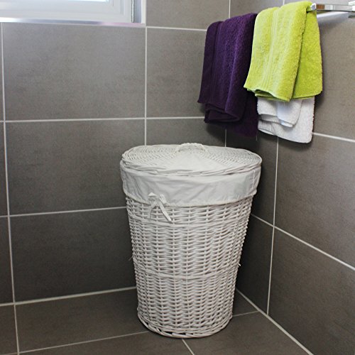 JVL 15-130 - Cesta de la Ropa Sucia Redonda con Tapa (Exterior de Mimbre, Interior de Tela)
