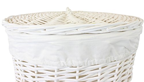 JVL 15-130 - Cesta de la Ropa Sucia Redonda con Tapa (Exterior de Mimbre, Interior de Tela)