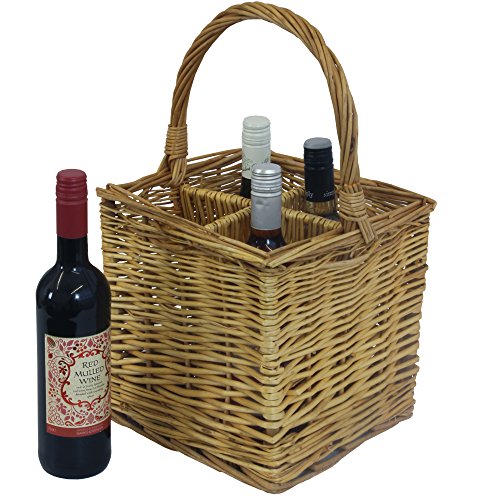 JVL - Botellero para 4 Botellas (Mimbre, 25 x 25 x 44 cm)