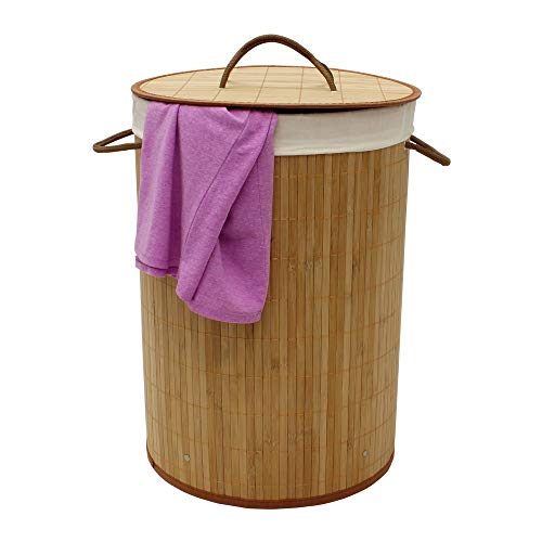 JVL Cesto Redondo de bambú para Ropa, Plegable, Gris, 35 x 50 cm, bambú, marrón, 35 x 35 x 50 cm