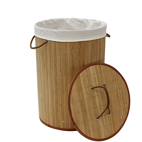 JVL Cesto Redondo de bambú para Ropa, Plegable, Gris, 35 x 50 cm, bambú, marrón, 35 x 35 x 50 cm