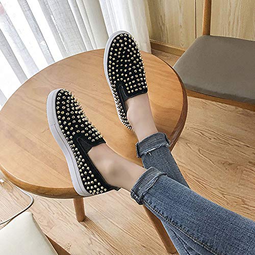 JXILY mocasines para caminar con remaches de corte bajo, zapatos para parejas, ligeros, transpirables, cómodos, antideslizantes, transpirables, zapatos transpirables, color negro, 35