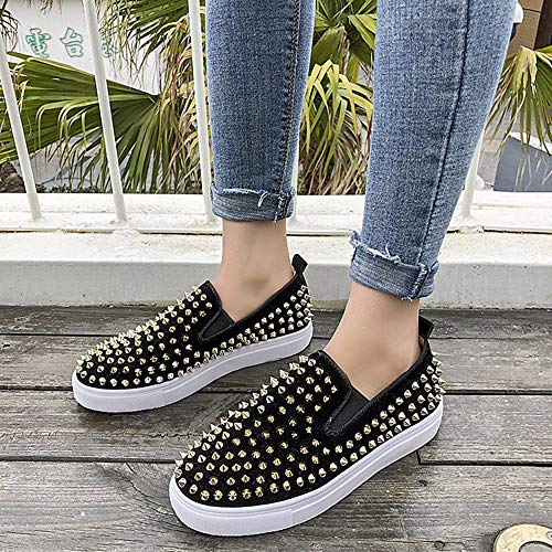 JXILY mocasines para caminar con remaches de corte bajo, zapatos para parejas, ligeros, transpirables, cómodos, antideslizantes, transpirables, zapatos transpirables, color negro, 35