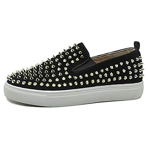 JXILY mocasines para caminar con remaches de corte bajo, zapatos para parejas, ligeros, transpirables, cómodos, antideslizantes, transpirables, zapatos transpirables, color negro, 35