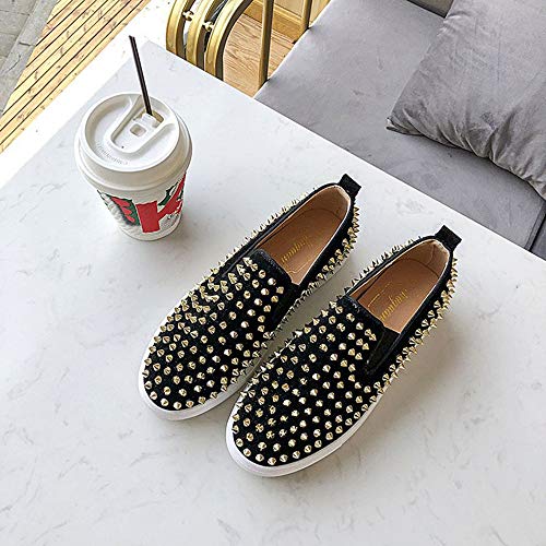 JXILY mocasines para caminar con remaches de corte bajo, zapatos para parejas, ligeros, transpirables, cómodos, antideslizantes, transpirables, zapatos transpirables, color negro, 35