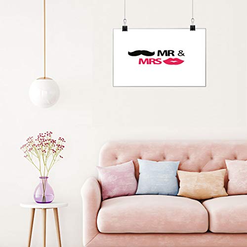 JxjwsPrints - Adhesivo decorativo para pared, diseño de labios con bigote y texto en inglés "Mr and Mrs"