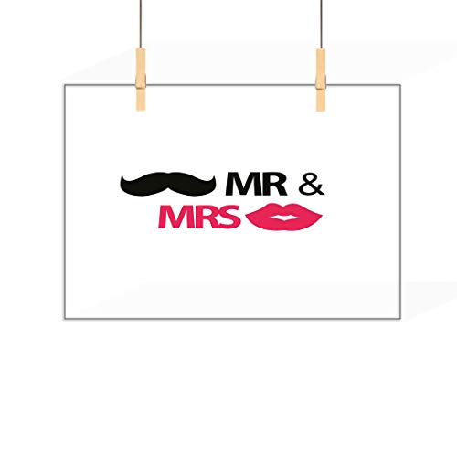 JxjwsPrints - Adhesivo decorativo para pared, diseño de labios con bigote y texto en inglés "Mr and Mrs"