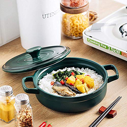 JY&WIN Cazuela de cerámica, Cazuela de cerámica, Cocotte pequeña de gres, Cazuela Redonda con Tapa, Olla Lenta, Horno holandés, Olla Resistente al Calor Olla de Barro para Sopa Verde 0,6 l