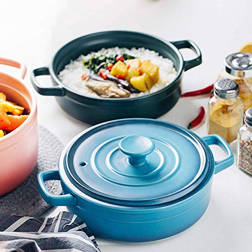 JY&WIN Cazuela de cerámica, Cazuela de cerámica, Cocotte pequeña de gres, Cazuela Redonda con Tapa, Olla Lenta, Horno holandés, Olla Resistente al Calor Olla de Barro para Sopa Verde 0,6 l